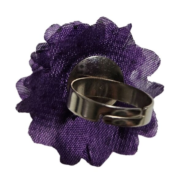 Retro Boho Purple Fabric Flower Adjustable Ring 70s 80s Fashion Jewelry Women - Picture 3 of 5